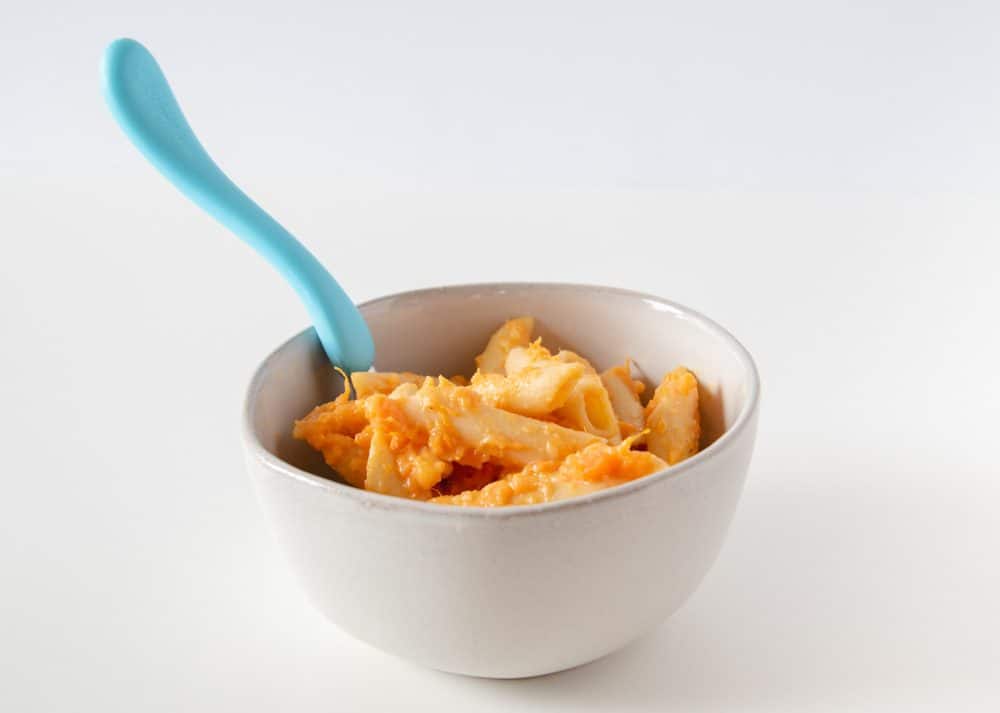 Sweet Potato Mac and Cheese | New Ways Nutrition Sweet Potato Mac and Cheese is a delicious baby and family friendly recipe. It's a great baby led weaning idea, and a baby food recipe. #blw #babyledweaning #healthydinnerrecipe #quickfamilymeals