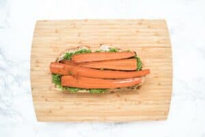 Open Faced Roasted Carrot and Kale Pesto Grilled Cheese Sandwich