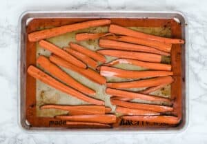 Roasted carrots on pan