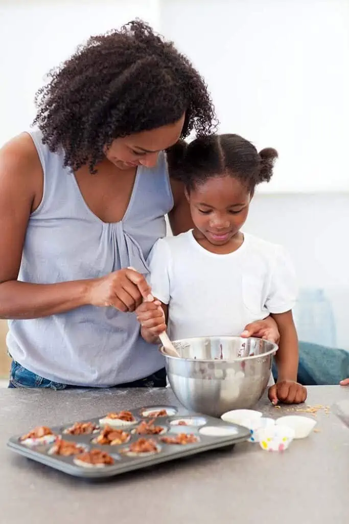 Mom and daughter baking